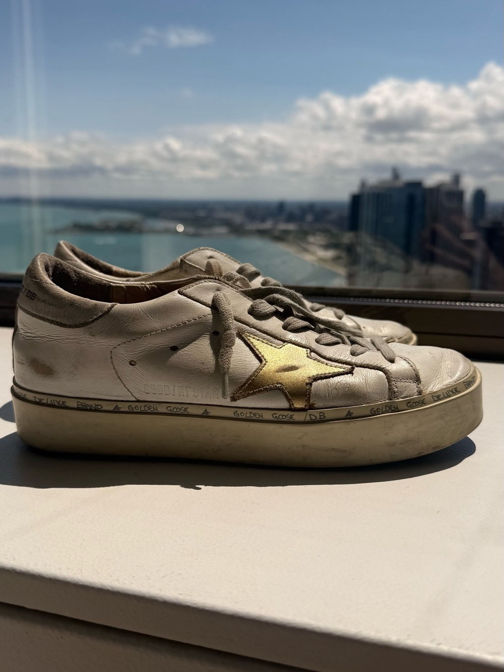 Golden Goose White Leather Low-Top Sneakers with Gold Star Accent
